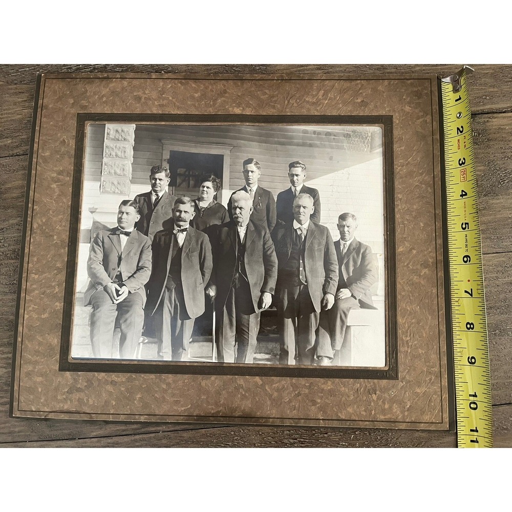 VINTAGE Matted 8X10 Black and White PHOTOGRAPH -  TOWN LEADERS ON THE PORCH - Picture 7 of 10
